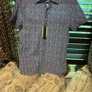 Perry Ellis Blue Casual Button Down Shirt with Geometric Print